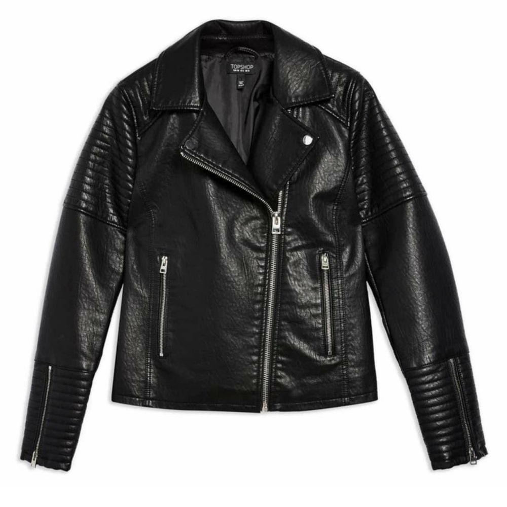 Topshop Quilted Black Leather Jacket